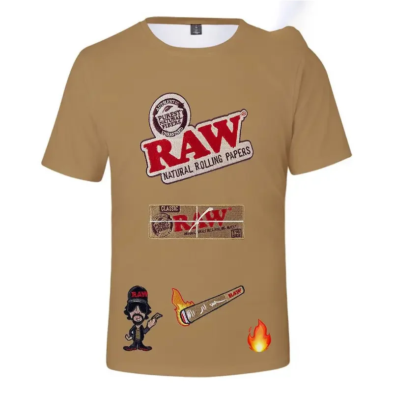 موضة الخام السيجار التبغ سلسلة تي شيرت مطبوع كامل للرجال ثلاثية الأبعاد كول الشارع الهيب هوب تيز موضة حجم كبير رقبة مستديرة Y2k القمم