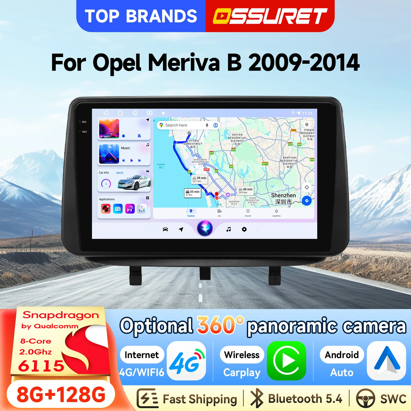 OSSURET Bestseller Schnelle Lieferung 9 Zoll 2 Din Android 15 Intelligentes Autosystem für Opel Meriva B 2009-2014 Kabelloses CarPlay Android Auto Video-Player Bluetooth Freisprecheinrichtung von