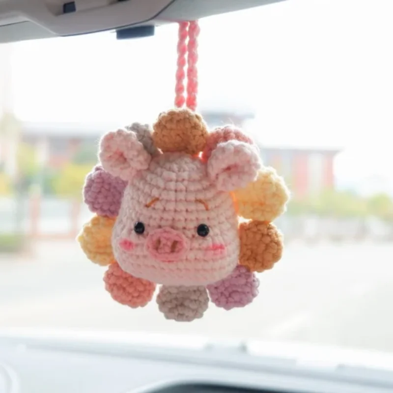 Imagem -05 - Bonito Coelho Piggy Urso Carro Espelho Pendurado Acessórios Handmade Crochet Colorido Faça Você Mesmo Decor Ornamentos Interiores