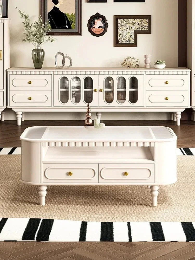 All solid wood coffee table American small apartment living room cream windshield coffee table