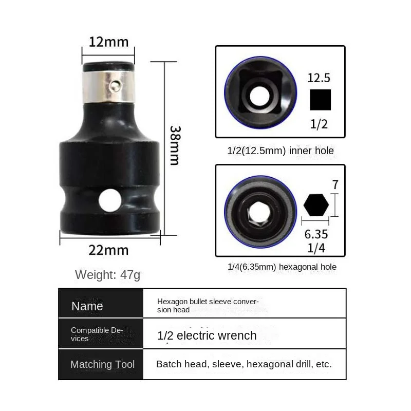 Chave De Adaptador Conversor De Condução Ferramentas De Liberação Rápida 1/2 Polegada Square Para 1/4 Polegada Hex Ratchet Soquete Chave De Impacto