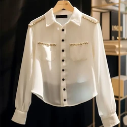 Office Lady Casual Spring Autumn New Women's Polo-Neck Solid Color Spliced Fashion Loose All-match Long Sleeve Shirt Blouse