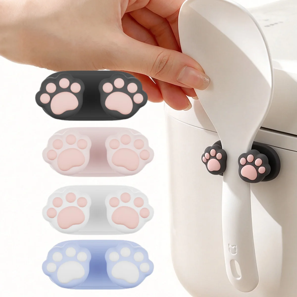 4Pcs Rice Paddle Holder Stand Rest Self Adhesive Mount Rice Spoon Holder Storage Organizer Clip，multi-functional hook ﻿