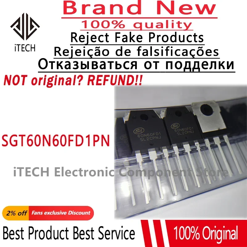 10pcs/lot Original SGT60N60FD1PN SGT60N60FD1 60N60FD1 TO-247 IGBT Tube For Welding Machine 60A 600V 100% New and Genuine