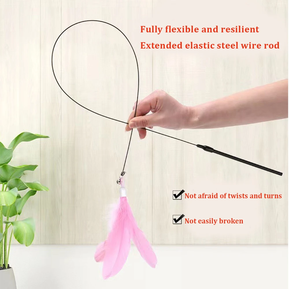 Cat Toys Interactive Cat Toy Steel Wire Feather Toys for Cats Stick Suction Cup Feather Cats Toy with Bell Teaser Pet Products