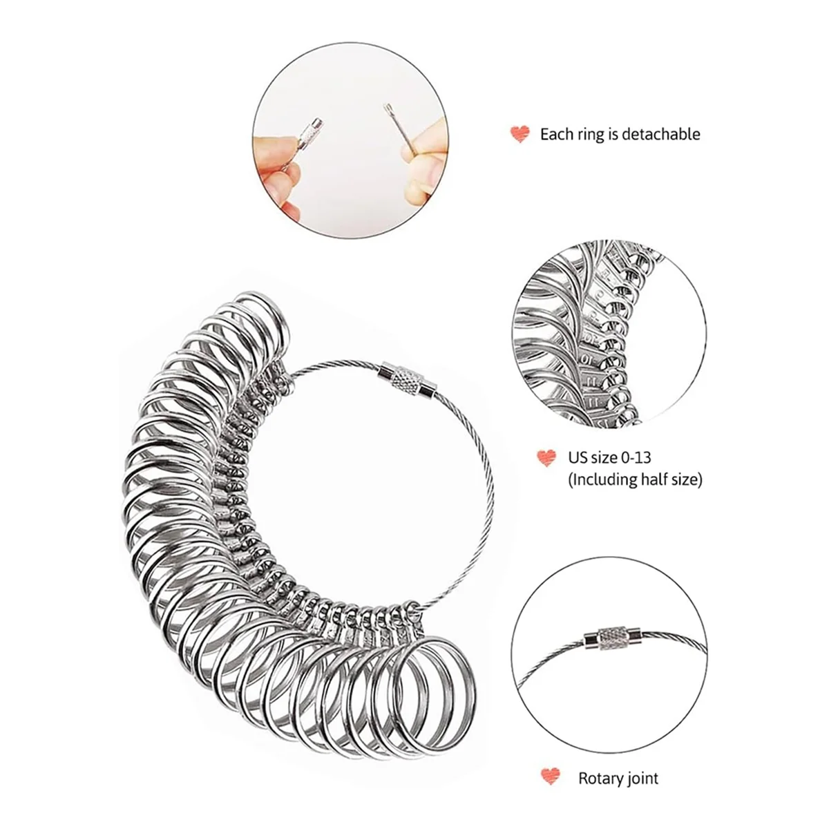 Ring Size Measuring Tool Set, Ringsizing with Magnifying Glass, Solid Ring Mandrel Sizing Tool for Ring Repair