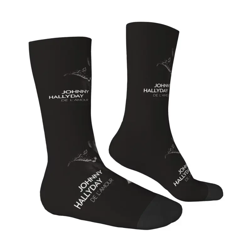 Novelty Printing Johnny Hallyday Socks for Men Women Stretchy Summer Autumn Winter France Mucisian Crew 