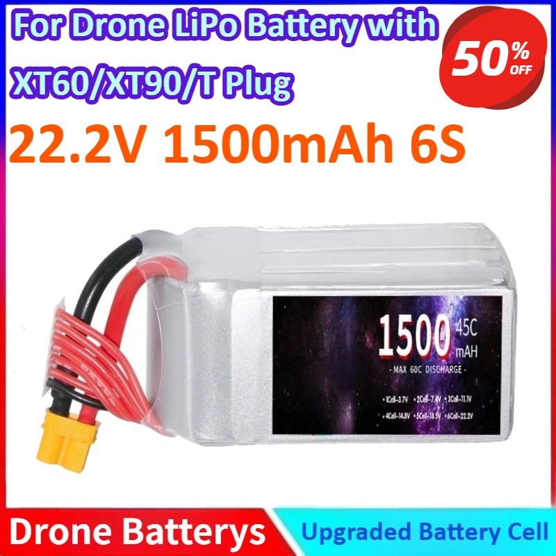 

22.2V 1500mAh 6S General-purpose LiPo Battery for RC Airplane Quadrotor for Aircraft Car Drone Boat Toy with XT60/XT90/T Plug
