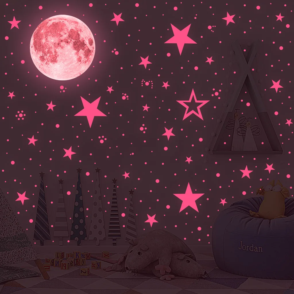 20cm35pcs Luminous Star Stickers Plus Moon Wall Stickers Pvc Visual Enjoyment For Children's Room Bedroom Living Room Decoration