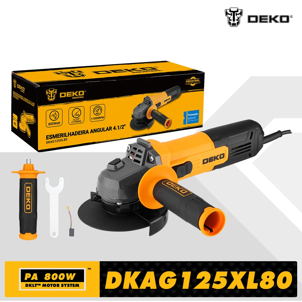 DEKO New Electric Angle Grinder 115mm 800W 11000rpm Metal Wood Power Tools Plug-in Cutting Machine Grinder