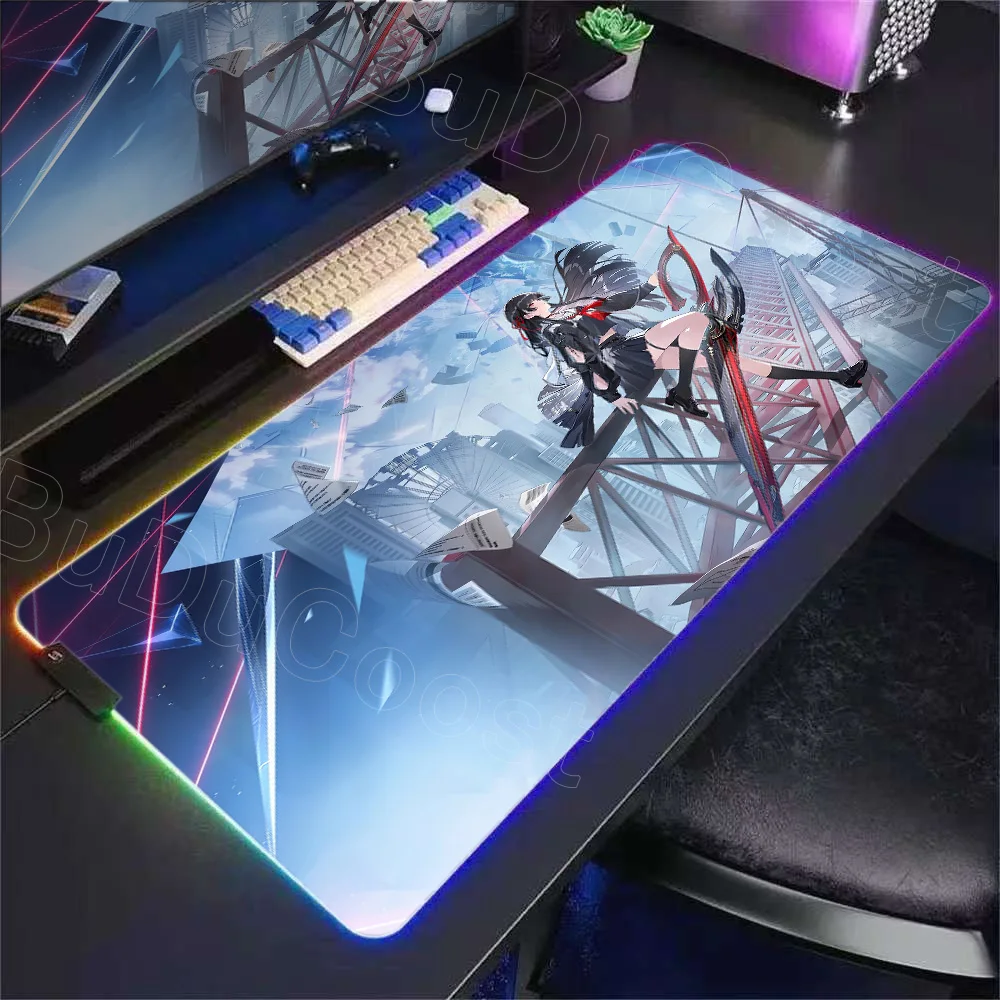 

New Cute Wuthering Waves Chisa Mouse Pad Anime Gaming Mouse Pad LED Table Pads Backlit Non-slip Rubber Desktop XXL RGB Desk Mats