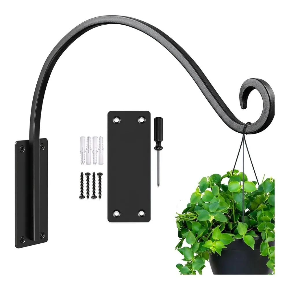 Metal Hangers 16 Inch Plant Hanger Bracket Black Iron Hanging Plant Hooks Heavy Duty Durable Wall Mount Hooks Flower Basket