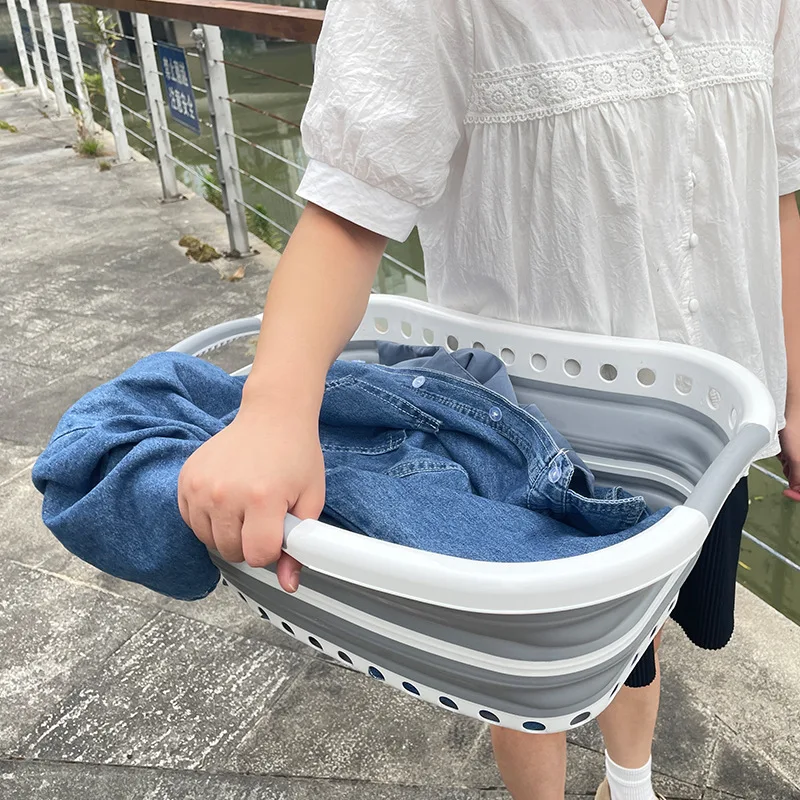 Folding Clothes Storage Basket Foldable Hollow Out Organized Box Portable Outdoor Silicone Storage Basket Bathroom Accessories