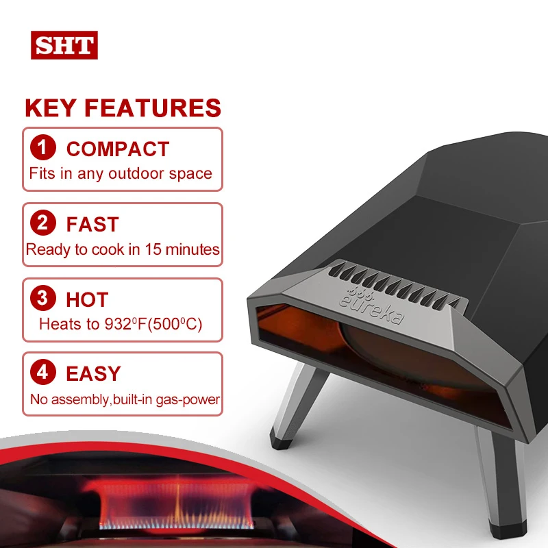 

Быстрое приготовление достижения 500 градусов небольшая складная портативная 12-дюймовая газовая печь для пиццы с поворотным камнем