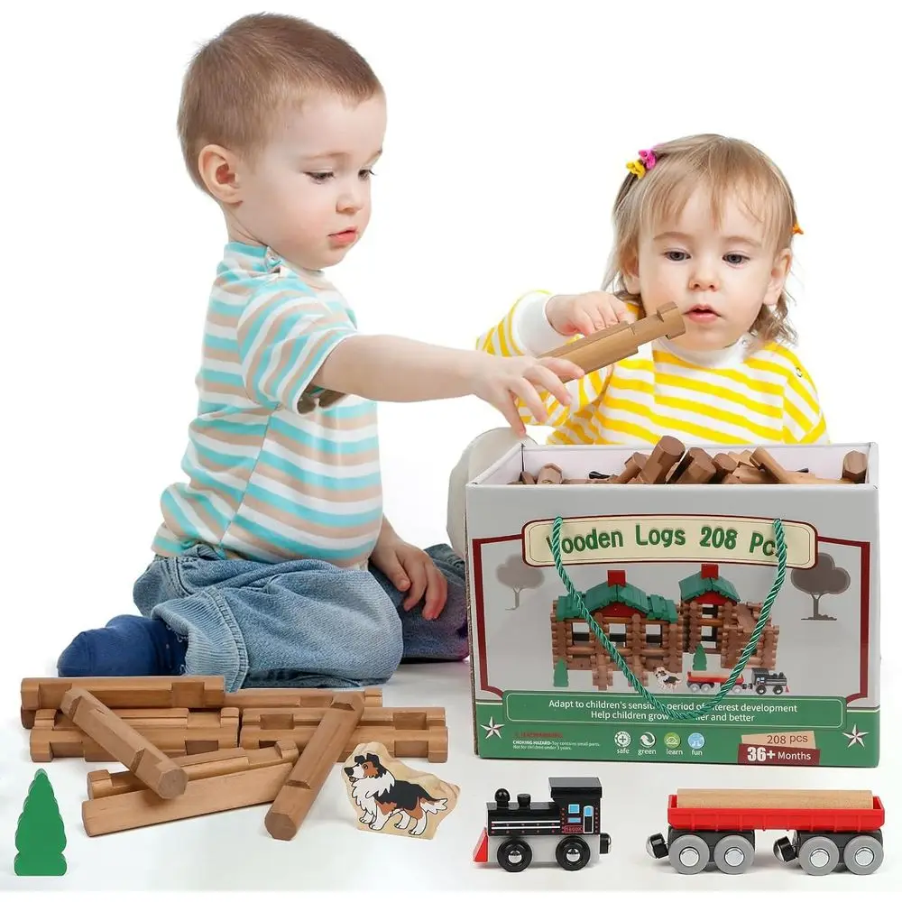 Set da costruzione in legno retrò, 208 pezzi, dai 3 anni in su - Regali di ingegneria creativa per bambini