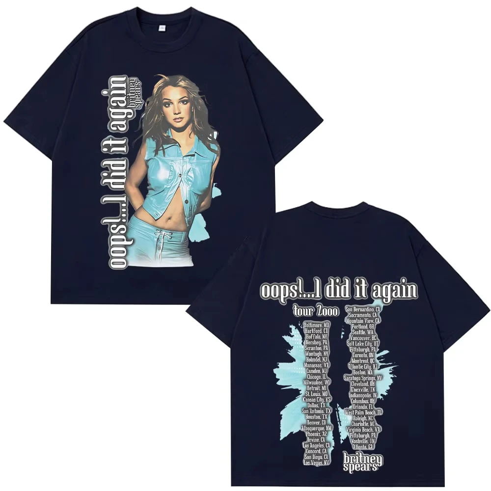 Cantante Britney Spears: ¡Ups! Camisetas I Did It Again Tour 2000 2026 para hombre, camisetas de hip-hop a la moda de verano, ropa informal para parejas