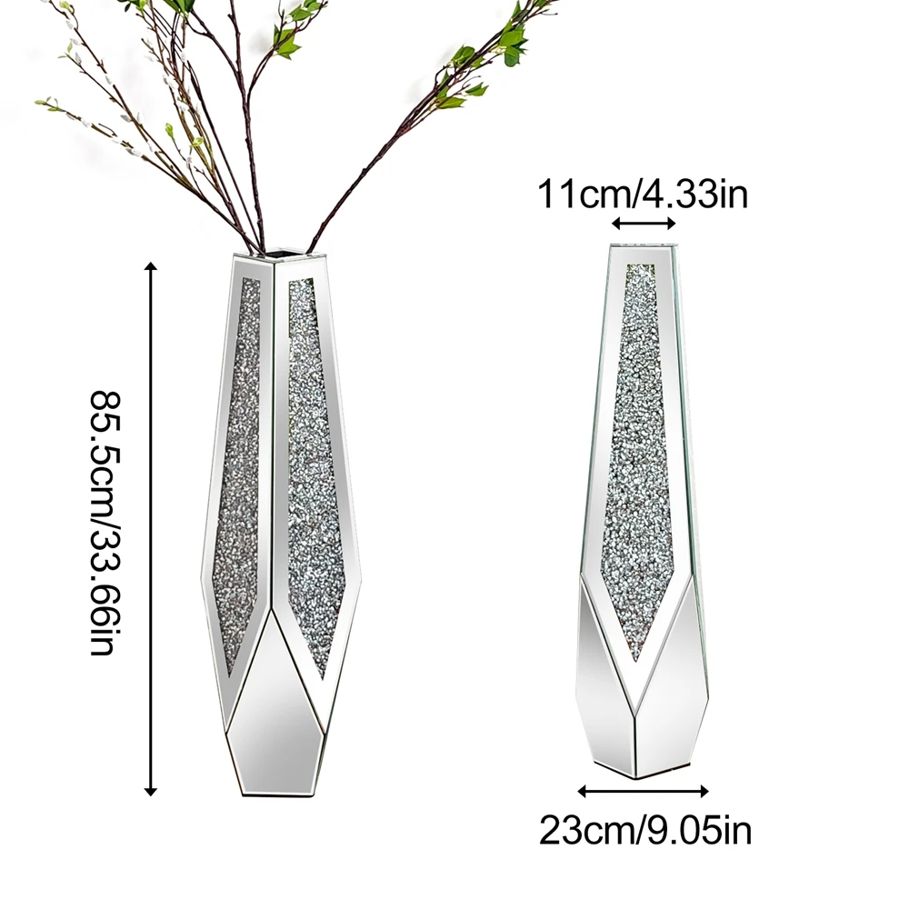 Elegant Crushed Diamond Mirrored Floor Vase