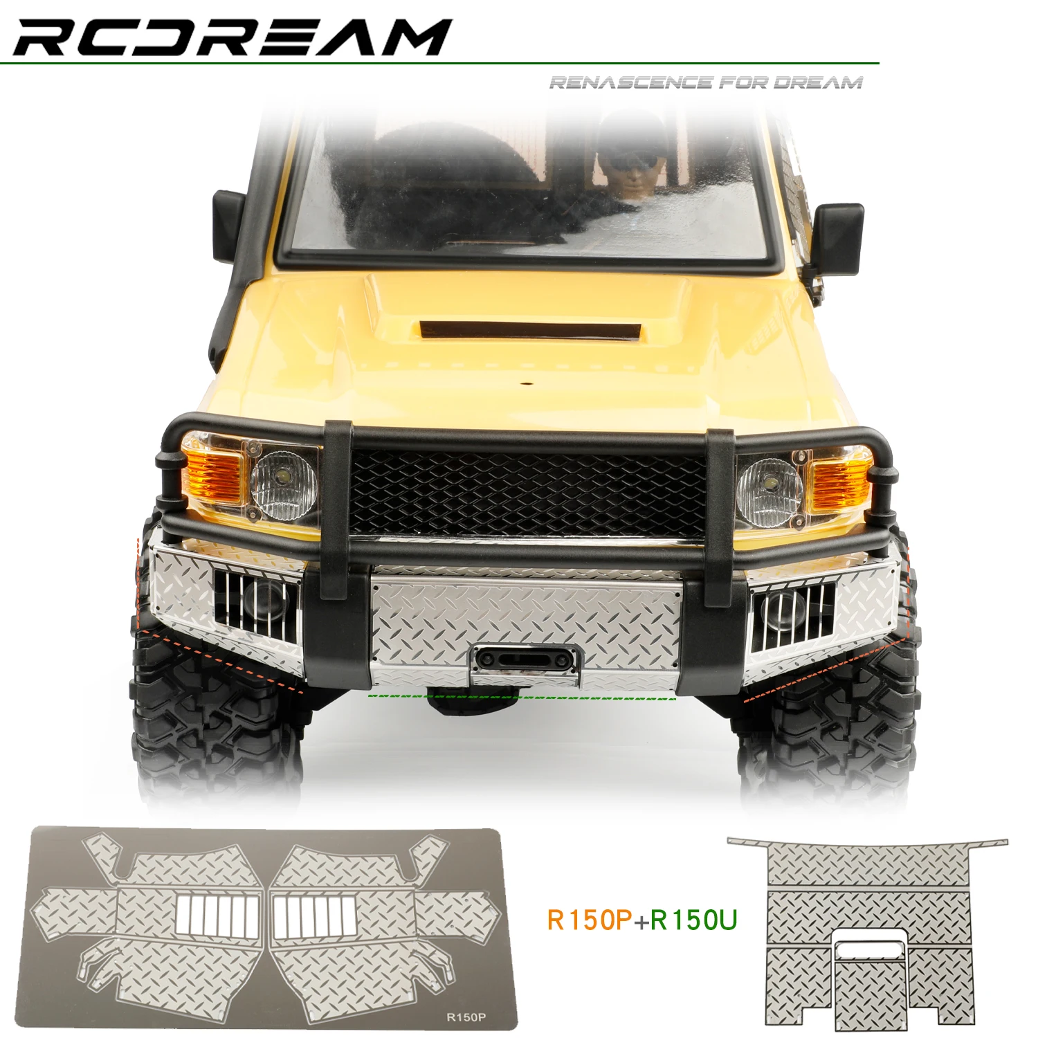 

RCDream 1/10 Protective Decorative Sheets Diamond Chequered Plates Surround Guard for RGT LC76 LC71 LC79 Front Bumper #86190