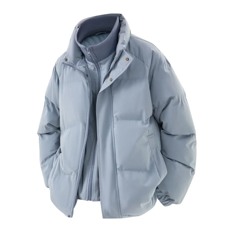 Man Luxury False Two-Piece Cotton-Padded Jacket Stand Collar Solid Color Warm Zipper Button Trend Coat Fashion Casual Men's Tops