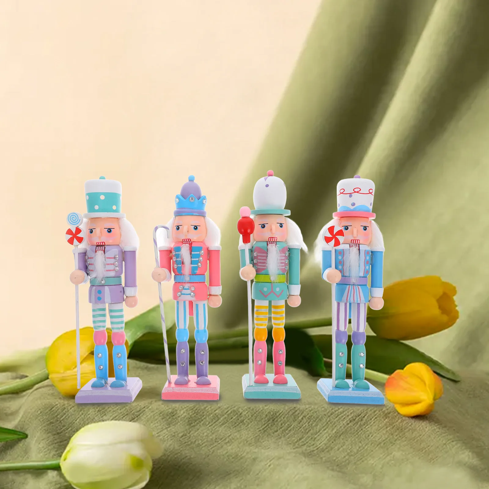 

4Pcs Christmas Nutcracker Ornaments Wooden Nutcracker Soldier Decorations Desktop Xmas Home Decor Holiday Table Decor