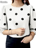 2025 Summer Polka Dots Printed Blouse ZANZEA Elegant Women Shirt Casual O-Neck 3/4 Sleeve Holiday Tops Fashion OL Work Blusas 3