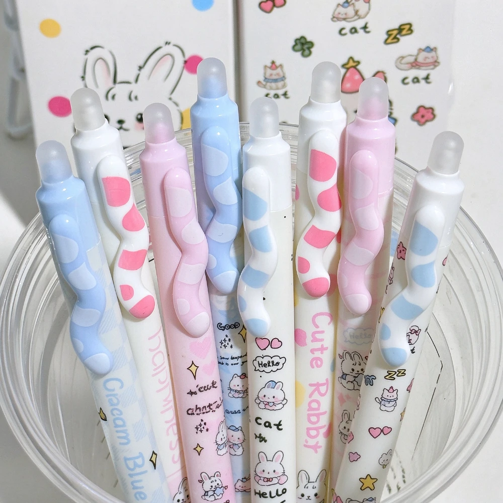4Pcs/Set Kawaii Rabbit Cat Erasable Pens 0.5mm ST Tip Quick-Dry Retractable Gel Pen Cute Stationery School Office Suuplies