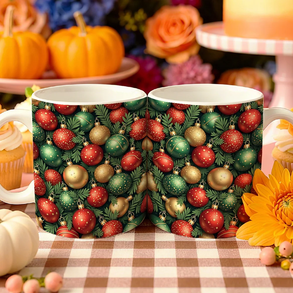 1pc Christmas Themed Ceramic Coffee Mug, Festive Xmas Ornament Style Coffee Cup, Ideal for Holiday Gift Exchange, Christmas Party Favor, Seasonal Home Office Decoration for Family Friends Colleagues