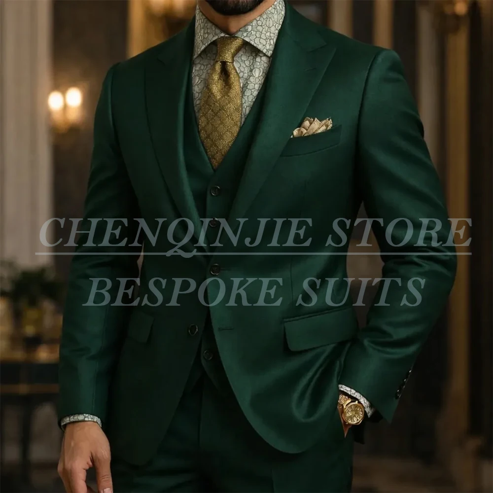 

Luxury Wedding Men's Suits Formal Single Breasted Peak Lapel Slim Fit 3 Piece Jacket Pants Vest High Quality Blazer Costume