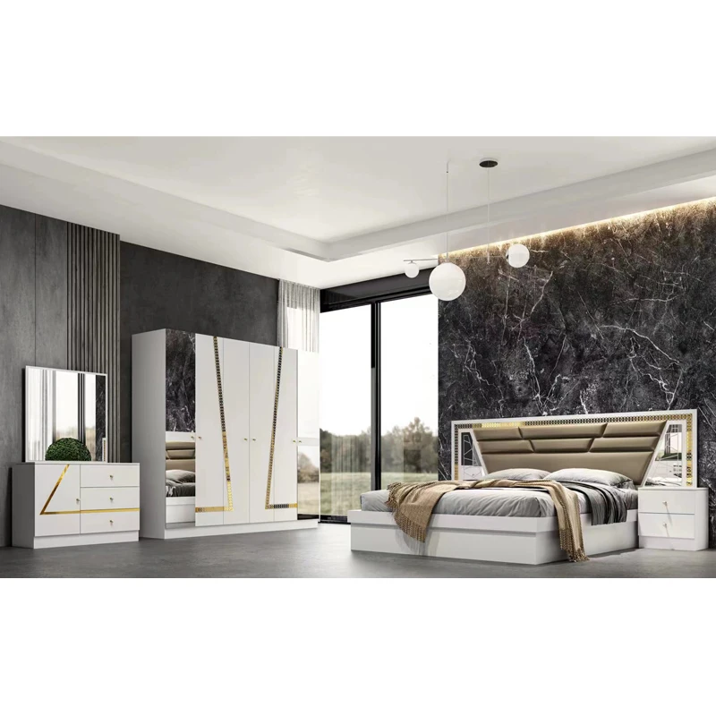 &Cheap Modern Full Wooden Leather Bed Bedroom Furniture Chambre a Coucher Morden Luxury King Size Bedroom Furniture Set