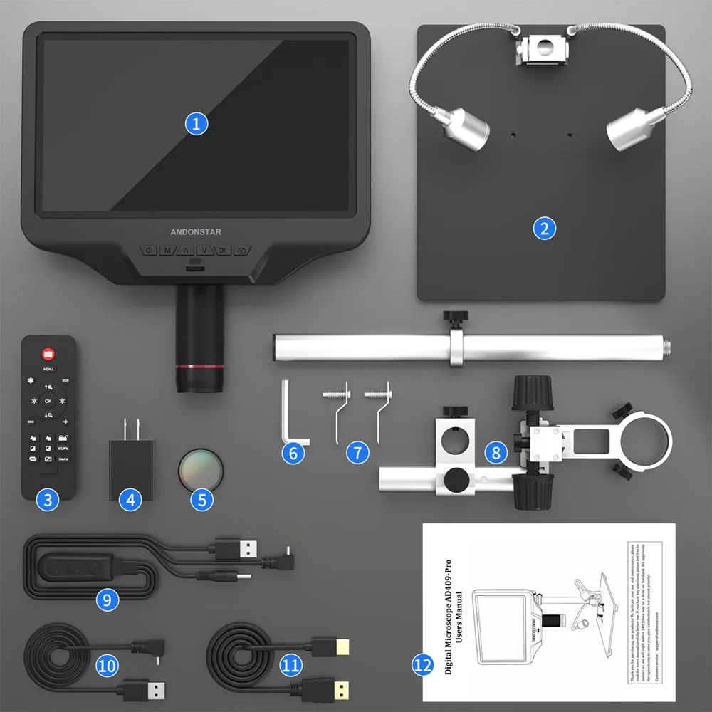 Andonstar AD409 Pro-ES with Endoscope WIFI HDMI/USB 10.1\'\' Digital Microscope Measure for PCB Soldering Phone Electronics Repair