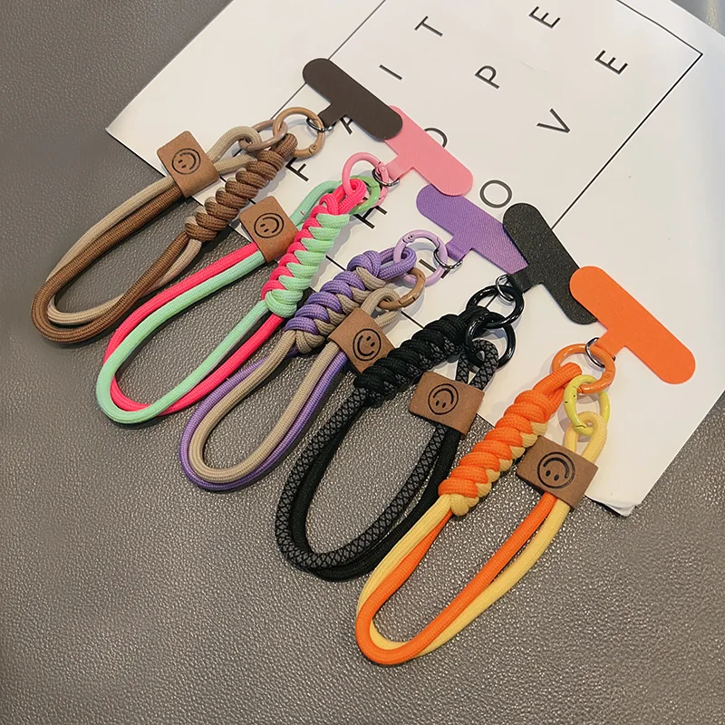 

British Style Contrast Color Braided Cotton Rope Phone Lanyard Short Handheld Pendant Hanging Rope Wrist Phone Chain for Women