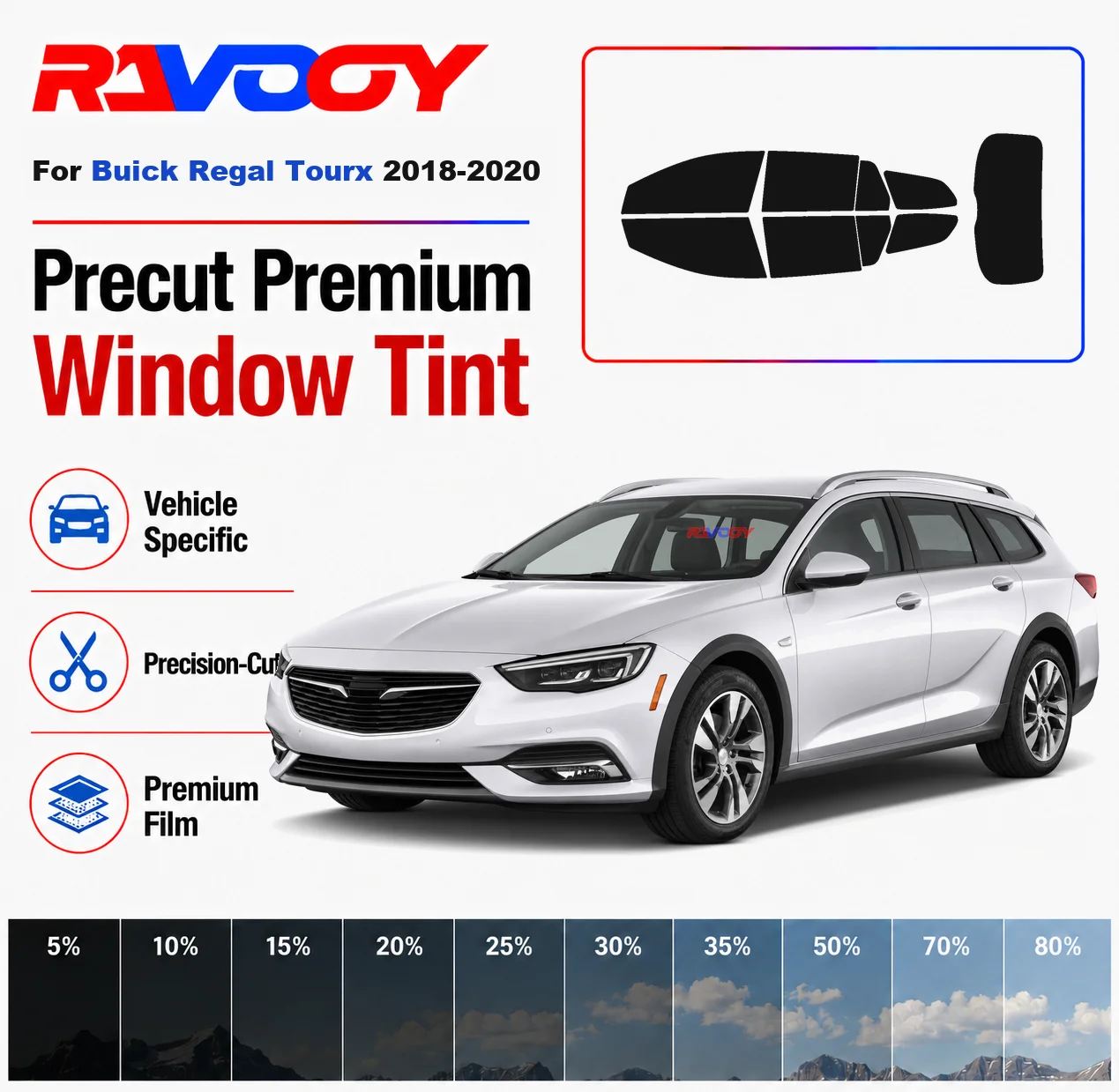 

Premium Precut Window Tint Kit Front Rear Windows Rear Windshield For Buick Regal Tourx 2018-2020 Complete Set Nano Ceramic Film