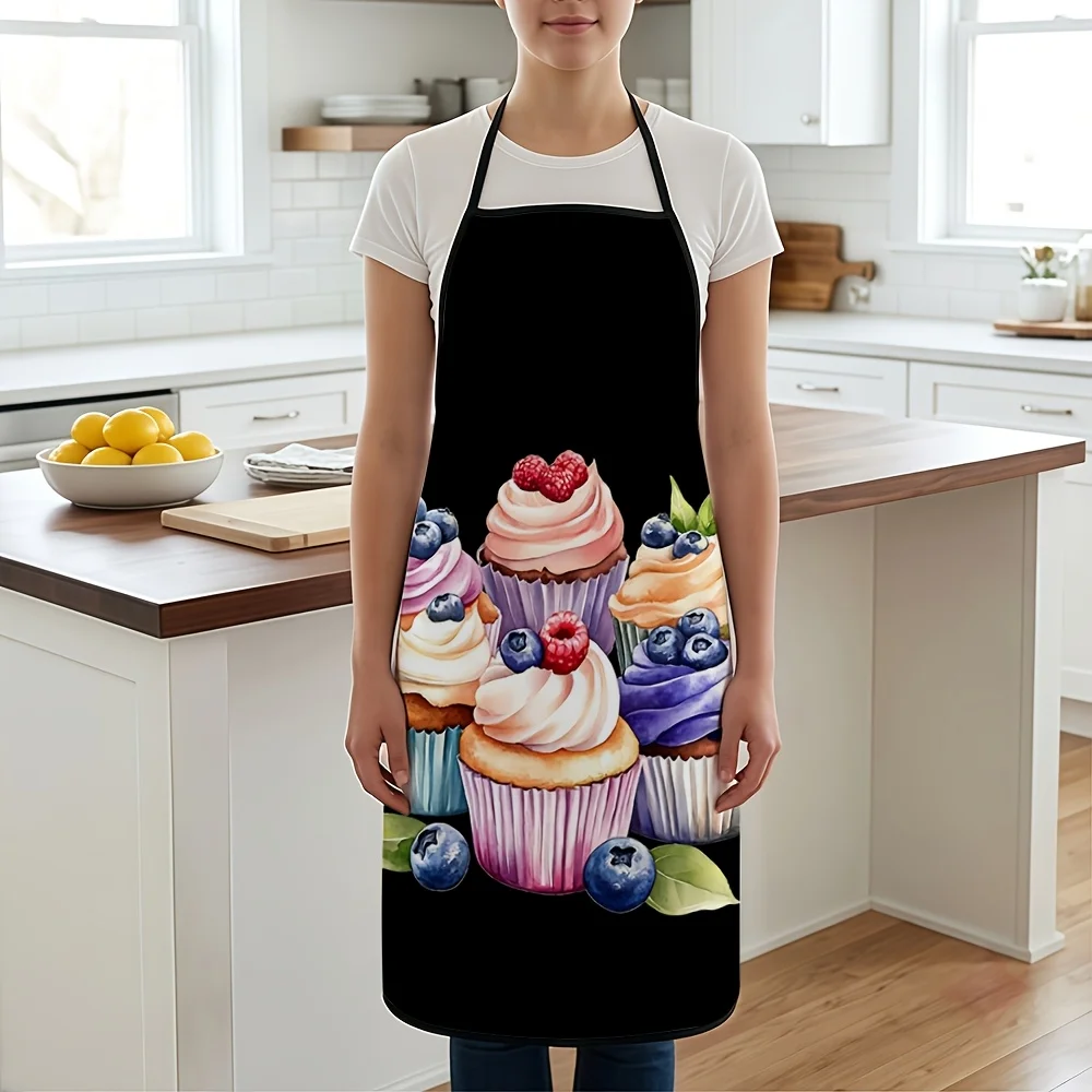 Cute Cupcake and Berry Print Apron for Kitchen Baking Cooking Apron Apron Smock