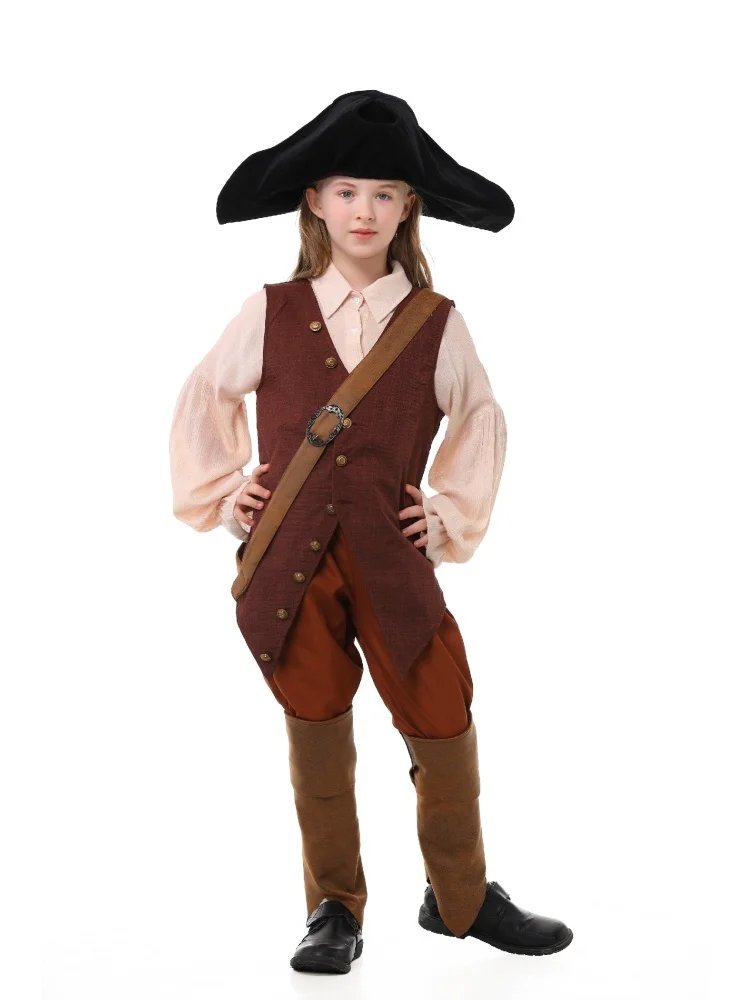 Erwachsenen-Vintage-Piratenkostüm, Gerüschte Bluse, Knopfweste, Schwarzer Dreispitz, Halloween-Bühnenauftritt, Ausgefallenes Outfit-Set – Detail 18