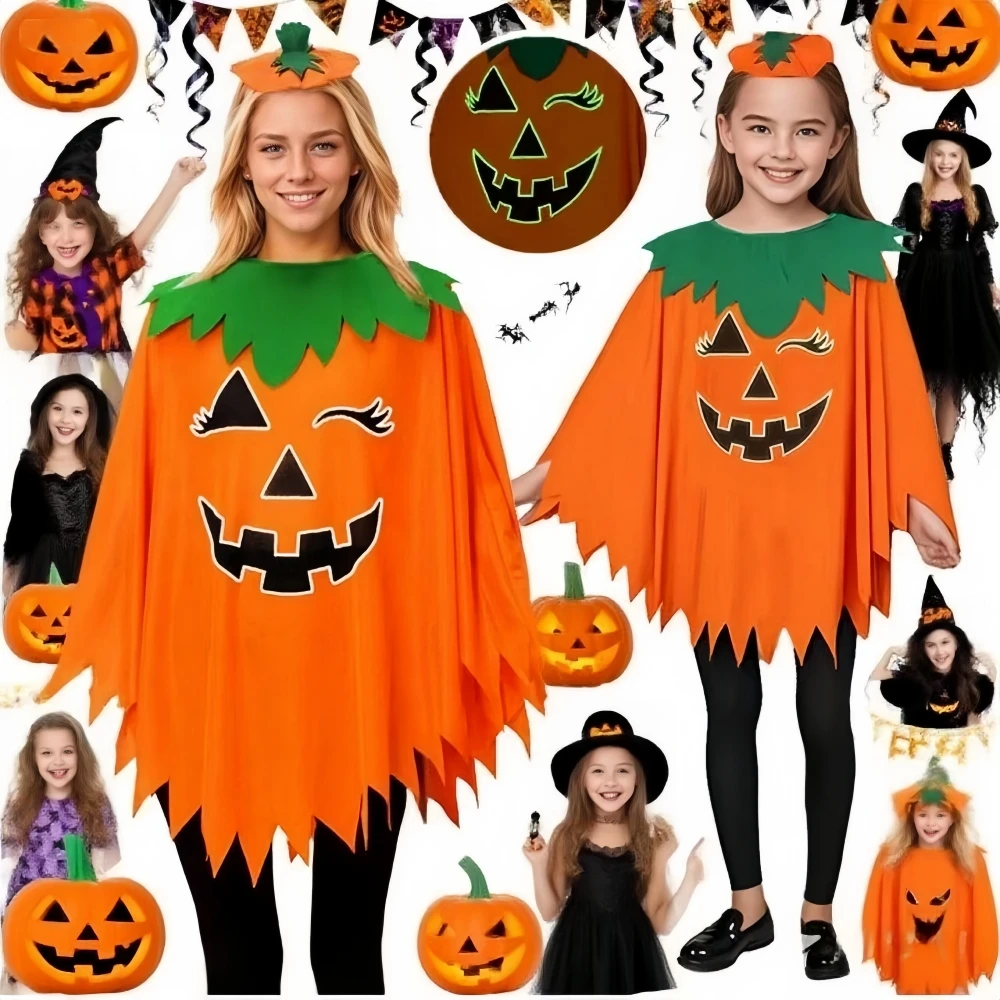 1 Pcs Halloween Party Adult Children Pumpkin Luminous Cloak for Halloween Day of The Dead Prank Horror Party Decoration Props