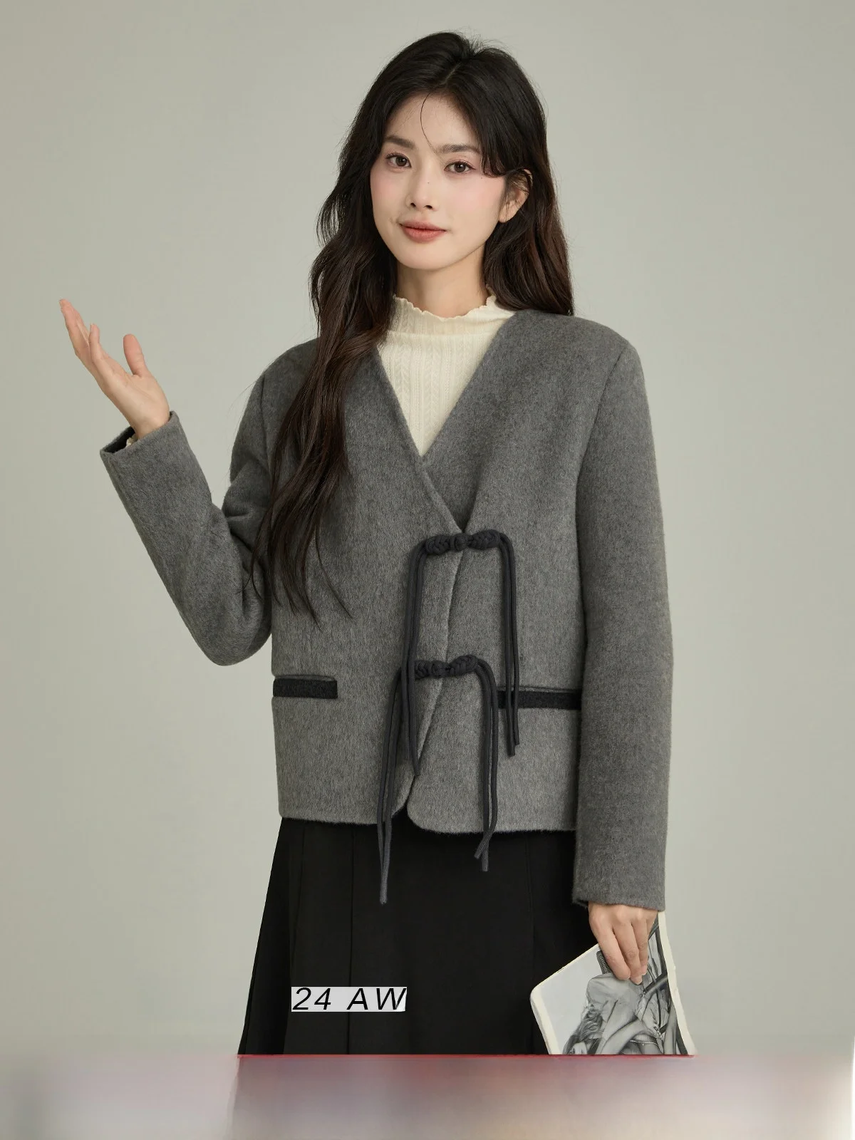 

ay V-Ne ort двустороннее шерстяное пальто Camere для женщин, зимнее пальто для поездок на работу, верхняя одежда, пальто кактусного размера