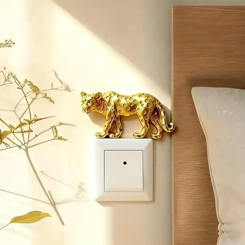Cartoon Leopard Light Switch Decoration Self-Adhesive Detachable Resin Figurine Fun Wall Decor for Nursery Kids Playroom