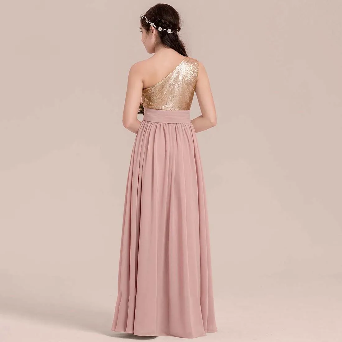 YZYmanualroom Chiffon Sequined Junior Bridesmaid Dress A-line One Shoulder Floor-Length 2-15T