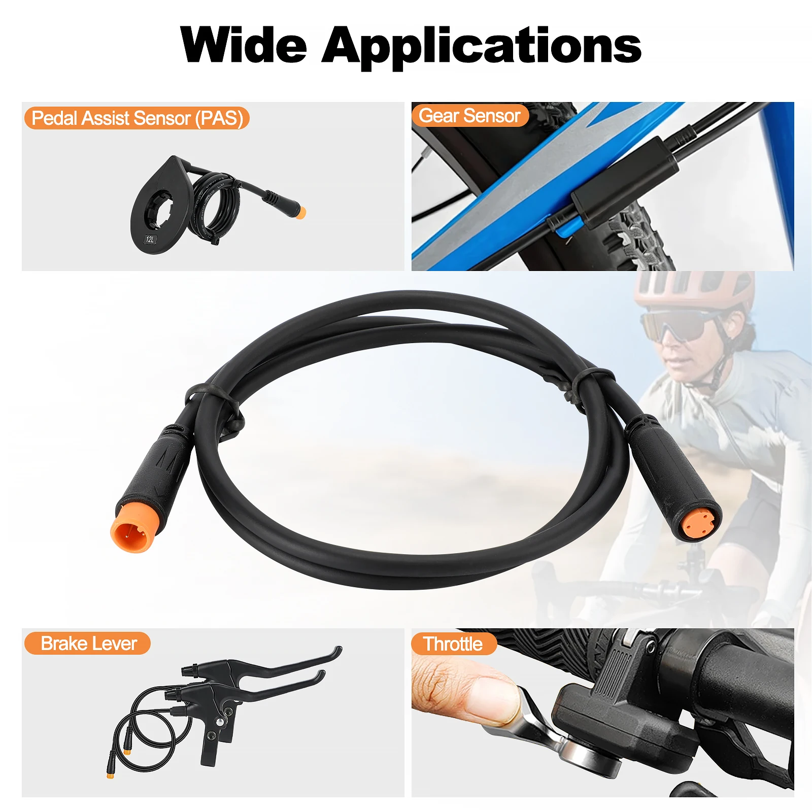 M8 2 Stück 2/3/4/5-poliges E-Bike-Kabel; Länge: 60/90 cm; IP65 wasserdicht, Stecker auf Buchse, 18AWG Julet/YLS/Higo Universalversion. – Detail 4