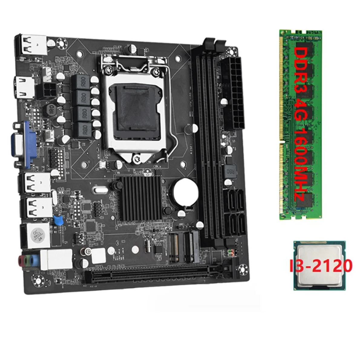 ITX H61 Desktop Motherboard +I3-2120 +1X DDR3 1600MHz 4G RAM CPU LGA 1155 Support Up to 16GB RAM Slots 100M Network Card