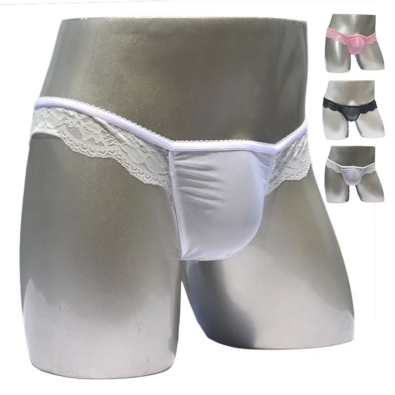 Men\'s Briefs  Sexy Underwear Fashion Transparent Breathable Mesh Briefs Lace Soft Underpants