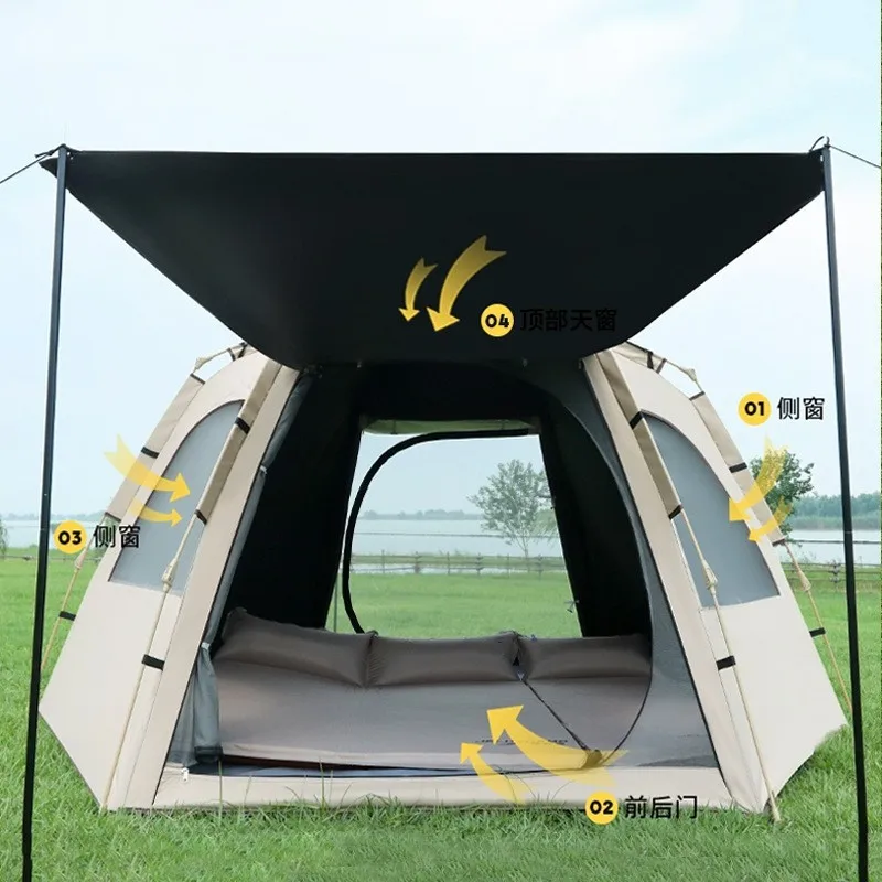 Tent Outdoor Camping Portable Folding Sunscreen Rain Protection Tent Camping Large Space Quick Opening Hexagonal Tent