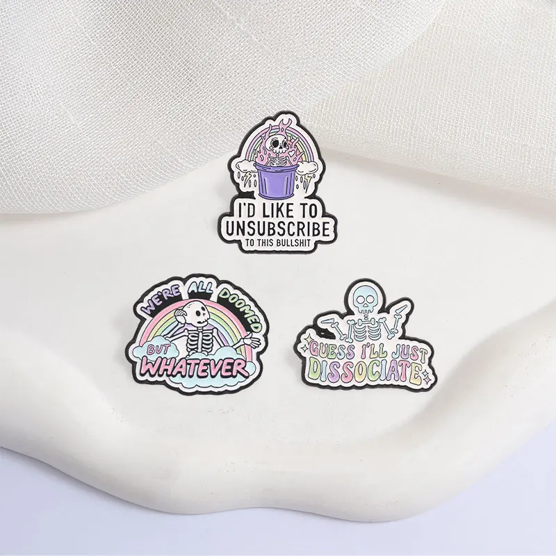 Gotisches Skelett Regenbogen-Text Emaille-Abzeichen Sarkastische Totenkopf-Anstecknadel Legierungs-Broschen Revers-Rucksack-Schmuck Geschenke für Punk-Accessoires – Detail 6
