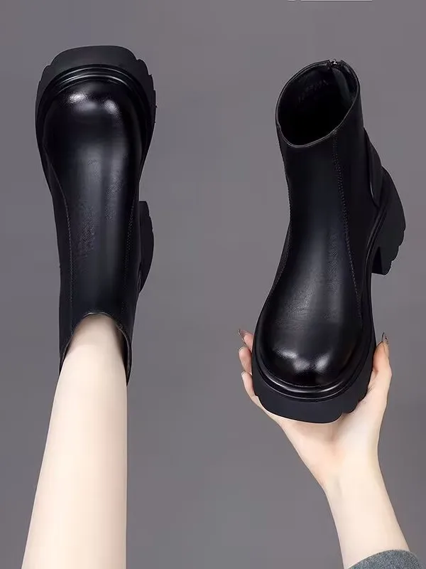 

Women's Chelsea ort Boots round Toe Boot Thi Bot Heightening Autumn Winter New Sle Briti Sle Waterproof P...