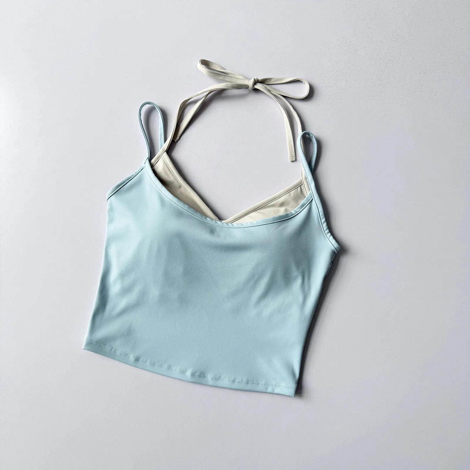 Sexy Kontrastierender Zweiteiliger Einteiler mit Doppelten Schulterträgern, Neckholder-Sport-BH für Fitness, Yoga, Pilates und Lauftraining – Detail 5