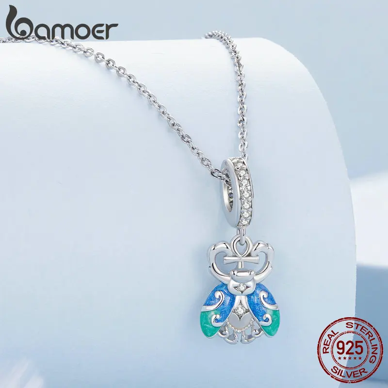 BAMOER 925 Sterling Silver Scarab Beads Dangle Charm Fit Original Bracelets Women DIY Jewelry Accessories BSC881