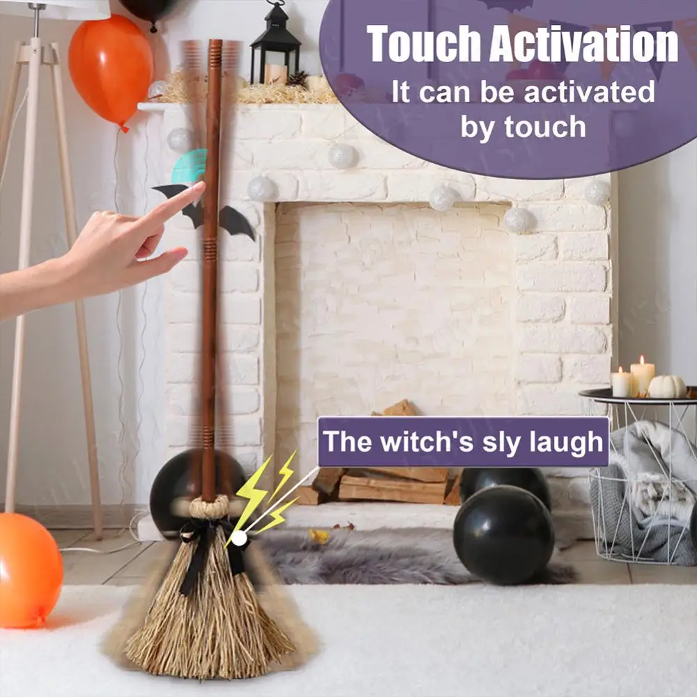 Halloween Floating Witch's Broom Spooky Sounds Haunted Dancing Broom DIY Magic Enchanter Sorceress Carnival Party Costume Props