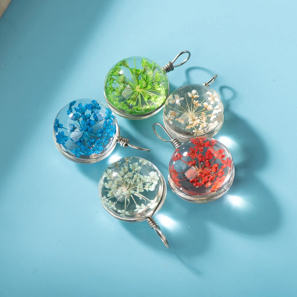 15-16mm#5pcs Iron Wire Glass Ball And Flowers Crystal Not Wooden  For DIY Earrings Bracelet Necklace Jewelry Making Beads #IZ303