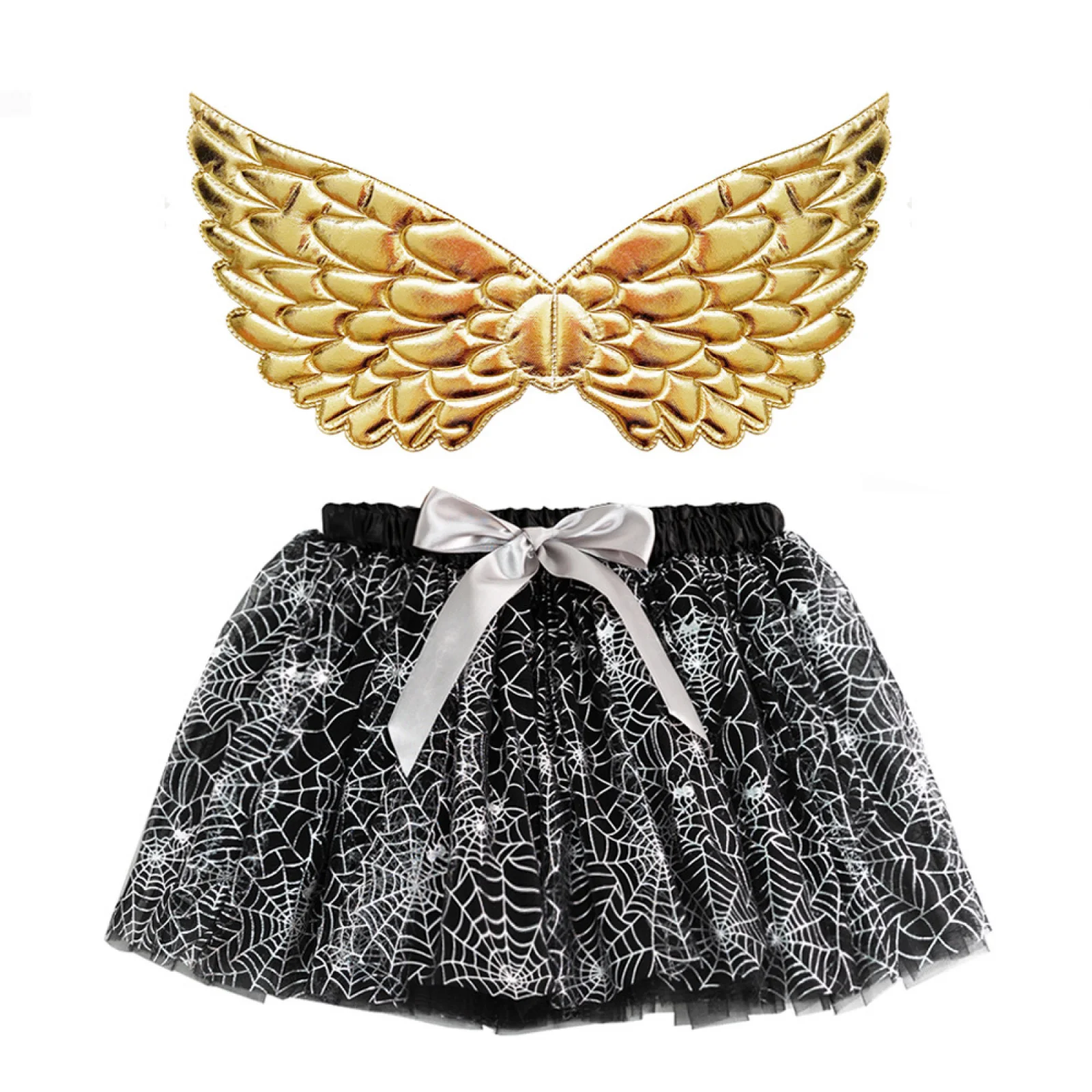 

Halloween Girl Angel Wing Short Skirt Performance Dress Fluffy Skirt Birthday Party Dance Dress With Props Cosplay Dress Up Suit