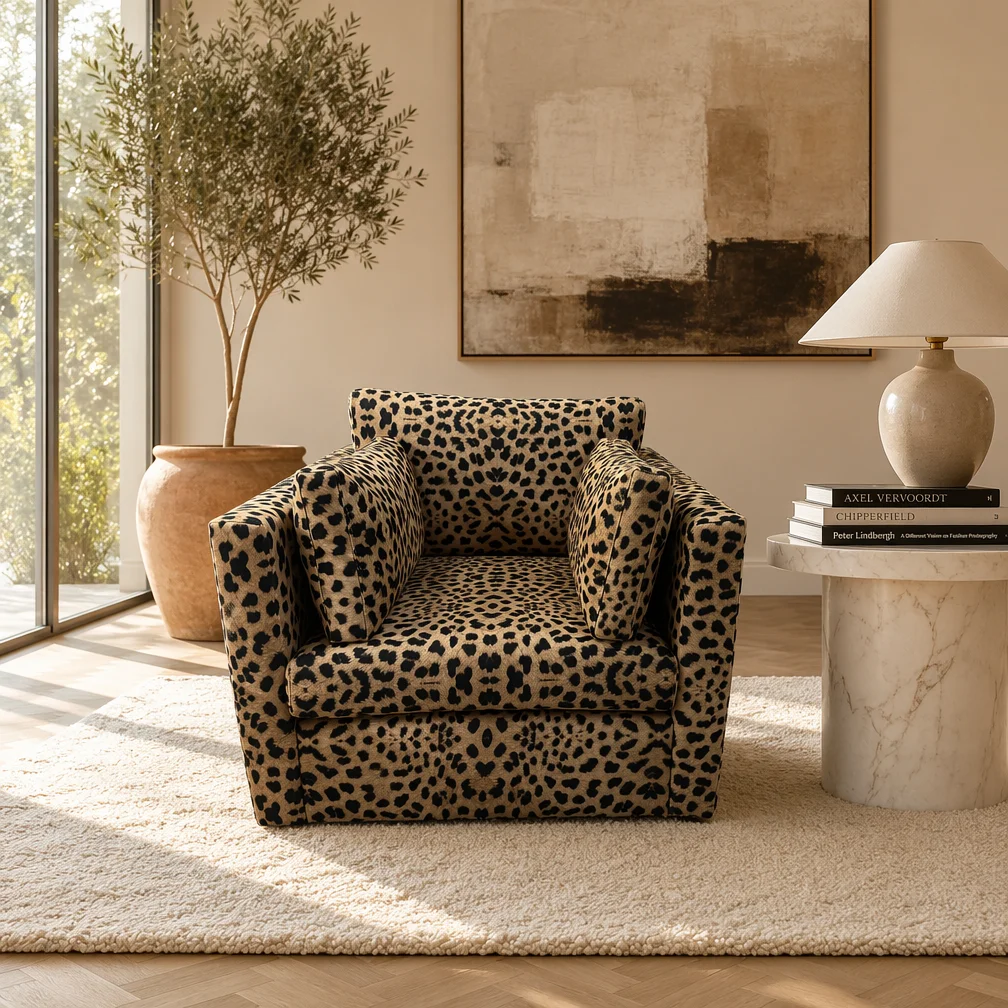 &Maximalist Luxury Leopard Print Velvet Armchair  Living Room Sofas Statement Piece for Hotel Lobby & Boutique Living Room
